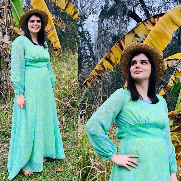 Maxi long sleeve 70s vintage COCO California dress - Picture 2 of 5